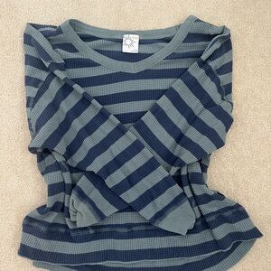 Aerie Striped Long Sleeve Top - Blue and Gray